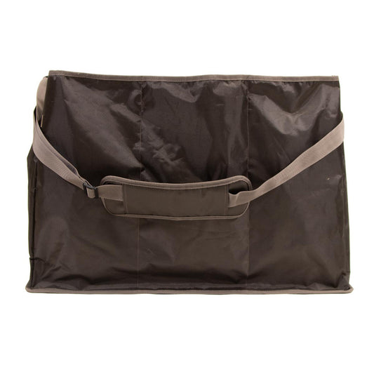 A brown goose decoy bag with a mesh bottom and adjustable shoulder strap.